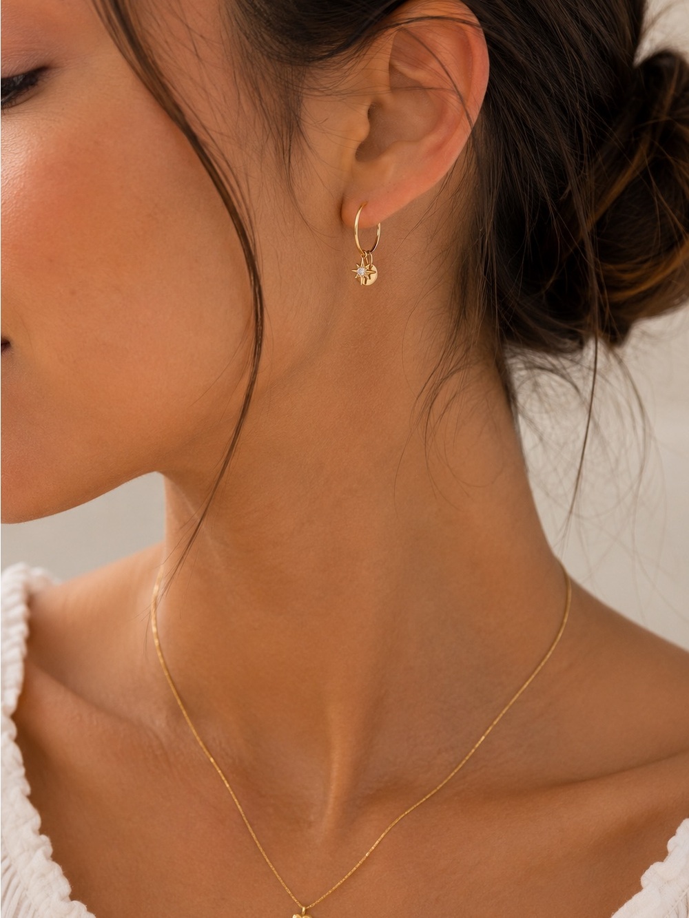 Gold Sun Disc Hoop Earrings for Women